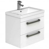 Duchy Nevada 2-Drawer Wall Hung Vanity Unit with Basin 600mm Wide White 1 Tap Hole