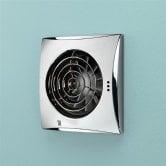 HiB Hush Chrome Bathroom Fan With Timer And Humidity Sensor 158mm High x 158mm Wide x 30mm D