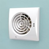 HiB Hush Wall Mounted White Bathroom Fan with SELV 158mm High X 158mm Wide X 30mm Deep