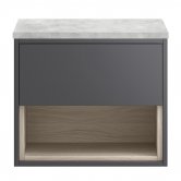 Hudson Reed Coast Wall Hung 1-Drawer Vanity Unit with Grey Worktop 600mm Wide - Gloss Grey