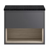 Hudson Reed Coast Wall Hung 1-Drawer Vanity Unit with Sparkling Black Worktop 600mm Wide - Gloss Grey