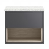 Hudson Reed Coast Wall Hung 1-Drawer Vanity Unit with Sparkling White Worktop 600mm Wide - Gloss Grey