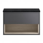 Hudson Reed Coast Wall Hung 1-Drawer Vanity Unit with Sparkling Black Worktop 800mm Wide - Gloss Grey