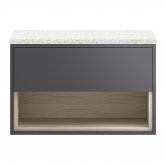 Hudson Reed Coast Wall Hung 1-Drawer Vanity Unit with Sparkling White Worktop 800mm Wide - Gloss Grey