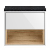 Hudson Reed Coast Wall Hung 1-Drawer Vanity Unit with Sparkling Black Worktop 600mm Wide - Gloss White