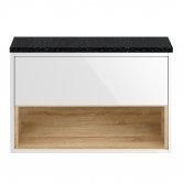 Hudson Reed Coast Wall Hung 1-Drawer Vanity Unit with Sparkling Black Worktop 800mm Wide - Gloss White
