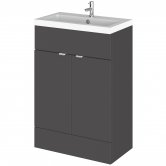 Hudson Reed Fusion Floor Standing Vanity Unit with Basin 600mm Wide - Gloss Grey
