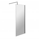 Hudson Reed Wet Room Screen with Black Support Bar 700mm Wide - 8mm Glass