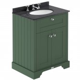 Hudson Reed Old London Floor Standing Vanity Unit with 3TH Black Marble Top Basin 620mm Wide - Hunter Green
