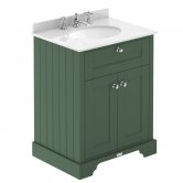 Hudson Reed Old London Floor Standing Vanity Unit with 3TH White Marble Top Basin 620mm Wide - Hunter Green