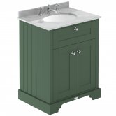 Hudson Reed Old London Floor Standing Vanity Unit with 3TH Grey Marble Top Basin 620mm Wide - Hunter Green