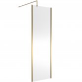 Hudson Reed Outer Framed Brushed Brass Wetroom Screen with Support Bar 700mm W x 1950mm H - 8mm Glass