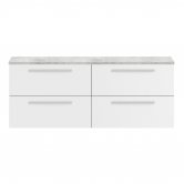 Hudson Reed Quartet Wall Hung 4-Drawer Double Vanity Unit with Grey Worktop 1440mm Wide - Gloss White