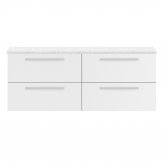 Hudson Reed Quartet Wall Hung 4-Drawer Double Vanity Unit with Sparkling White Worktop 1440mm Wide - Gloss White