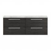 Hudson Reed Quartet Wall Hung 4-Drawer Double Vanity Unit with Grey Worktop 1440mm Wide - Hacienda Black