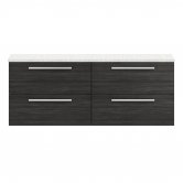 Hudson Reed Quartet Wall Hung 4-Drawer Double Vanity Unit with Sparkling White Worktop 1440mm Wide - Hacienda Black