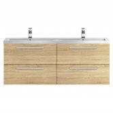 Hudson Reed Quartet Double Vanity Unit with Basin 1440mm Wide Wall Mounted - Natural Oak