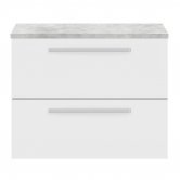 Hudson Reed Quartet Wall Hung 2-Drawer Single Vanity Unit with Grey Worktop 720mm Wide - Gloss White