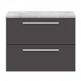 Hudson Reed Quartet Wall Hung 2-Drawer Single Vanity Unit with Grey Worktop 720mm Wide - Gloss Grey