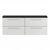 Hudson Reed Quartet Wall Hung 4-Drawer Double Vanity Unit with Sparkling Black Worktop 1440mm Wide - Gloss Grey Mist