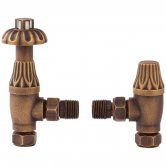 Hudson Reed Traditional Angled Thermostatic Radiator Valves Pair Lockshield - Antique Brass