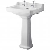Hudson Reed Richmond Basin and Comfort Height Full Pedestal 600mm Wide - 2 Tap Hole