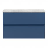 Hudson Reed Urban Wall Hung 2-Drawer Vanity Unit with Grey Worktop 800mm Wide - Satin Blue