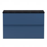 Hudson Reed Urban Wall Hung 2-Drawer Vanity Unit with Sparkling Black Worktop 800mm Wide - Satin Blue