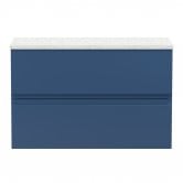 Hudson Reed Urban Wall Hung 2-Drawer Vanity Unit with Sparkling White Worktop 800mm Wide - Satin Blue