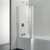 Ideal Standard Tempo L-Shaped Cube Bath Screen with Hinged End Panel and Towel Rail 1400mm H x 830mm W - 5mm Glass