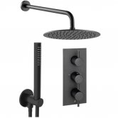JTP Vos Thermostatic Triple Concealed Mixer Shower with Shower Handset + Fixed Head - Matt Black