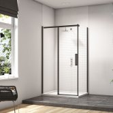 Merlyn Black Sliding Shower Door 2000mm H x 1500mm W - Clear Glass