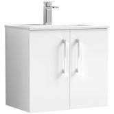 Nuie Arno Wall Hung 2-Door Vanity Unit with Basin-2 600mm Wide - Gloss White
