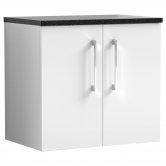 Nuie Arno Wall Hung 2-Door Vanity Unit with Sparkling Black Worktop 600mm Wide - Gloss White