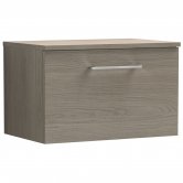 Nuie Arno Wall Hung 1-Drawer Vanity Unit with Worktop 600mm Wide - Grey Vicenza Oak