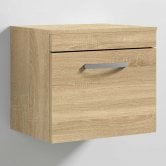 Nuie Athena Wall Hung 1-Drawer Vanity Unit and Worktop 500mm Wide - Natural Oak