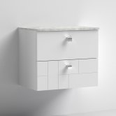Nuie Blocks Wall Hung 2-Drawer Vanity Unit with Grey Worktop 600mm Wide - Satin White