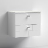 Nuie Blocks Wall Hung 2-Drawer Vanity Unit with Sparkling White Worktop 600mm Wide - Satin White