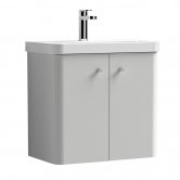 Nuie Core Wall Hung 2-Door Vanity Unit with Thin Edge Basin 600mm Wide - Gloss Grey Mist