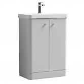 Nuie Core Floor Standing 2-Door Vanity Unit with Thin Edge Basin 600mm Wide - Gloss Grey Mist