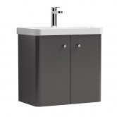 Nuie Core Wall Hung 2-Door Vanity Unit with Thin Edge Basin 600mm Wide - Gloss Grey
