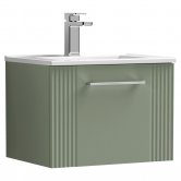 Nuie Deco Wall Hung 1-Drawer Vanity Unit with Basin-2 500mm Wide - Satin Reed Green