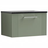 Nuie Deco Wall Hung 1-Drawer Vanity Unit with Sparkling Black Worktop 600mm Wide - Satin Reed Green