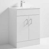 Nuie Eden Floor Standing 2-Door Vanity Unit and Basin-2 Gloss White - 600mm Wide