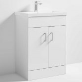 Nuie Eden Floor Standing 2-Door Vanity Unit and Basin-1 Gloss White - 600mm Wide