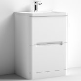 Nuie Elbe Floor Standing 2-Drawer Vanity Unit with Polymarble Basin 600mm Wide - Satin White