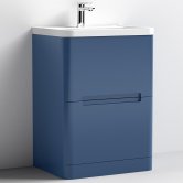 Nuie Elbe Floor Standing 2-Drawer Vanity Unit with Polymarble Basin 600mm Wide - Satin Blue