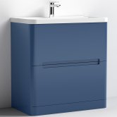 Nuie Elbe Floor Standing 2-Drawer Vanity Unit with Polymarble Basin 800mm Wide - Satin Blue