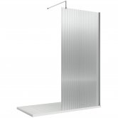 Nuie Fluted Wet Room Screen 1850mm High x 800mm Wide with Support Bar 8mm Glass - Polished Chrome