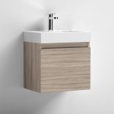 Nuie Merit Wall Hung 1-Door Vanity Unit with L-Shaped Basin 500mm Wide - Driftwood